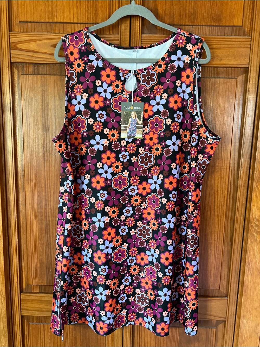 nuu•muu Black Floral Sleeveless Tunic with Orange & Purple Flowers